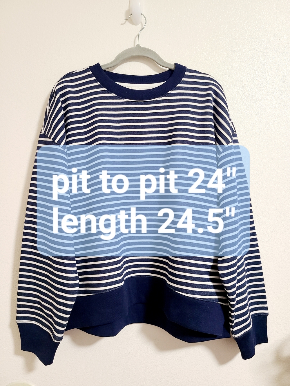 NWT J. Crew Factory Navy Blue and White Striped Crewneck Sweater - Picture 7 of 7